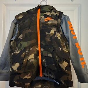 Nike Green Camo Jacket with Bright Orange Zipper